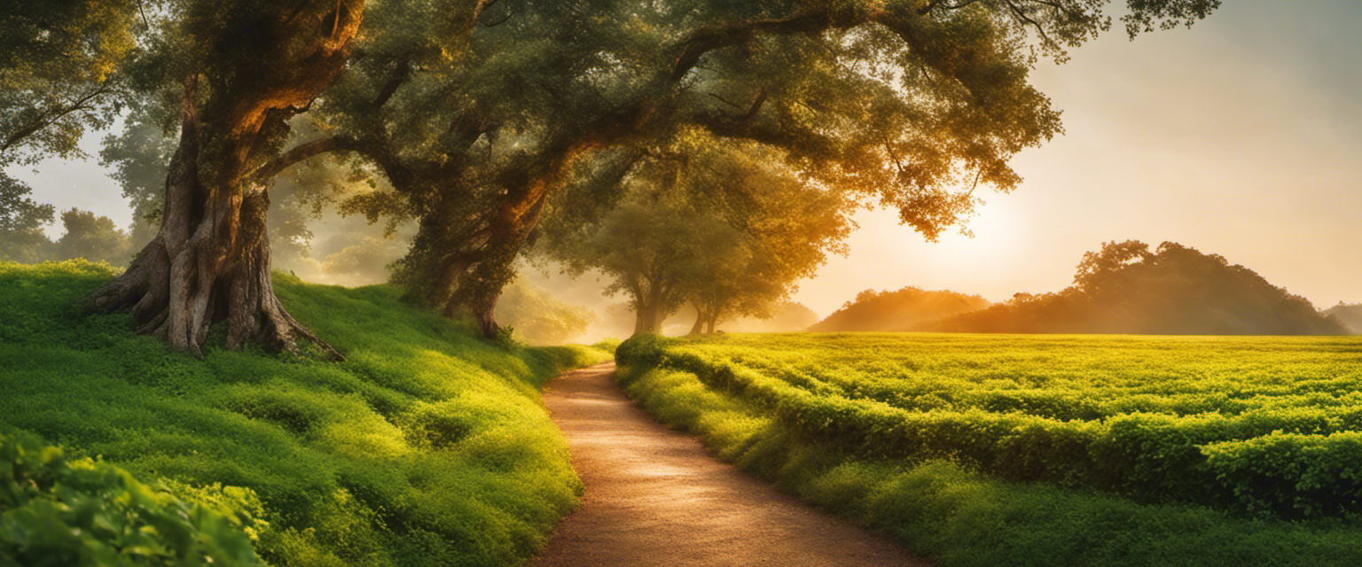 Alt text: A vibrant, tranquil scene depicting the journey of faith